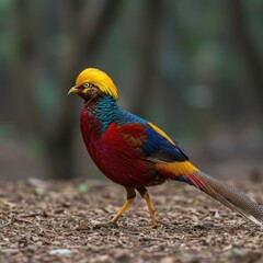 Fototapeta premium Golden Pheasant Glowing in the Forest Light