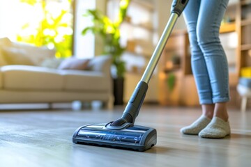 A person cleaning a floor with a mop