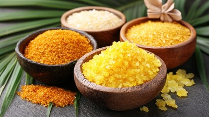 Aromatic Colored Bath Salts In Wooden Bowls