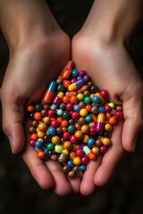 A person holding a handful of candy in their hands
