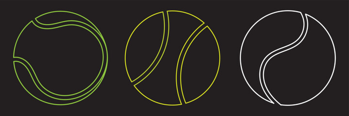 Tennis ball icon. Set with tennis balls vector icons. Tennis balls Green, black and yellow collection. Sport game. Tennis ball. Sport concept. Sports, fitness, activity. Vector illustration