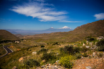 Mountain Ararat from Armenia - road Landscape