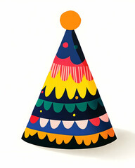 A colorful and festive party hat designed with vibrant patterns and bright colors, perfect for celebrations, birthdays, and fun events that spark joy and creativity.