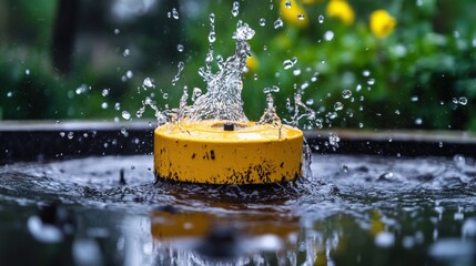 Yellow Device Submerged Water Splashing Upwards