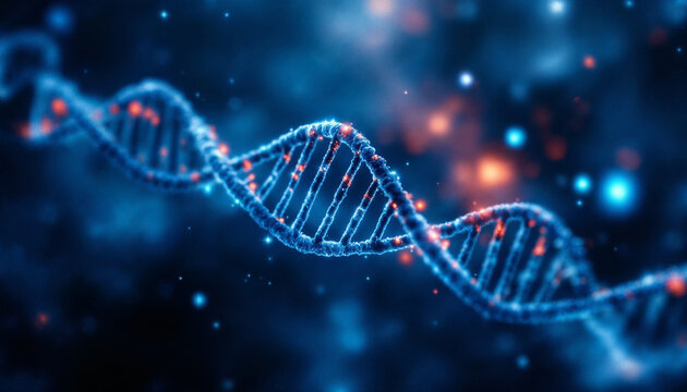 La cadena de ADN en el fondo del espacio