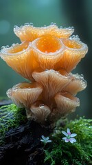 The Enchanting Beauty of Toothed Jelly Fungus (Pseudohydnum gelatinosum) on a Decaying Log in a Shady Forest