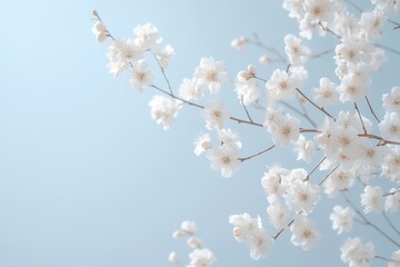 Simple scene with a branch of white flowers against a bright blue sky, suitable for use in presentations or as a background image