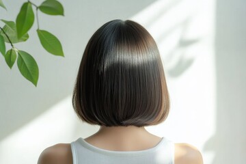 Fototapeta premium back view of short bob hairstyle with sunlight