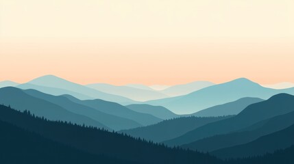 Serene Sunset Over Rolling Mountain Ranges And Forests