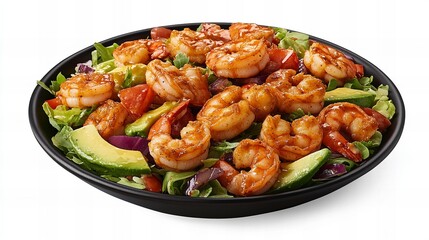Fototapeta premium Delicious shrimp salad with avocado and red onion. A vibrant and healthy meal.