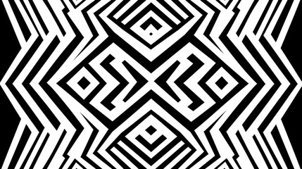 Symmetrical black and white geometric pattern with a repeating design