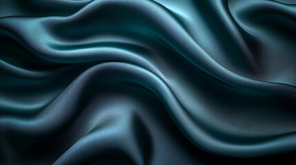 Obraz premium Teal silk fabric waves, dark background, studio shot, textile design