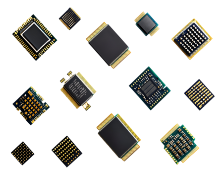 Set of various computer microchips showcasing technological advancements.