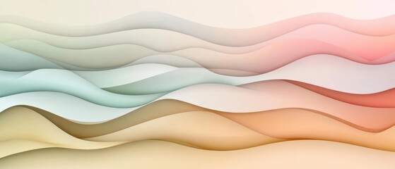 Abstract Wavy Background In Soft Pastel Red Orange Green And Cream Colors For Design