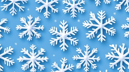 Light Blue Background with Seamless Pattern of White Snowflakes for Winter Holiday Season