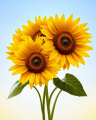 Obraz premium Three sunflowers blooming under blue sky, celebrating summer beauty