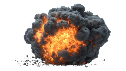 Cinematic grenade explosion with fiery flames warzone digital art dramatic scene close-up, isolated on white or transparent background