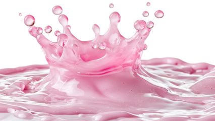 Glowing pink liquid crown splash water drop photography studio setting artistic display, isolated on white or transparent background