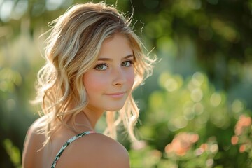 Naklejka premium Close-up photo of a gorgeous young woman with flawless, radiant skin for a cosmetology and spa-inspired photoshoot.