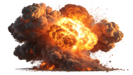 Dynamic fiery explosion illustration digital art studio environment dramatic view, isolated on white or transparent background