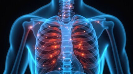 Scientific Glowing X-ray View of Human Chest and Ribcage
