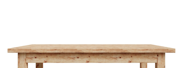 Blank, empty old wooden table isolated on transparent background. 3d render illustration
