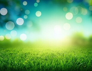 Fototapeta premium green spring bokeh background with sunny sky and blurry light do
