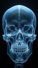 Clinical X-ray Scan of Human Skull in Blue Tones