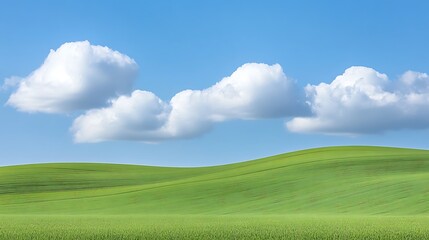 Fototapeta premium Rolling Green Hills Under a Blue Sky With Clouds
