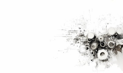 Abstract Mechanical Burst: A grayscale abstract image featuring a burst of mechanical elements, gears, and circles, suggesting movement and complexity.