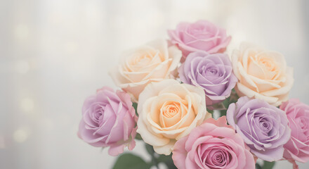 Beautiful pastel roses bouquet soft pink lavender flowers buds bloom image on transparent background