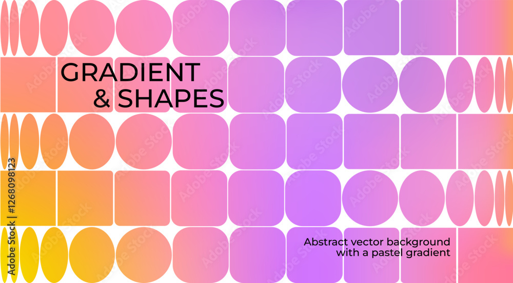 Fototapete Abstract Gradient Background with Geometric Shape Pattern. Vector Poster Design with Squares and Ovals