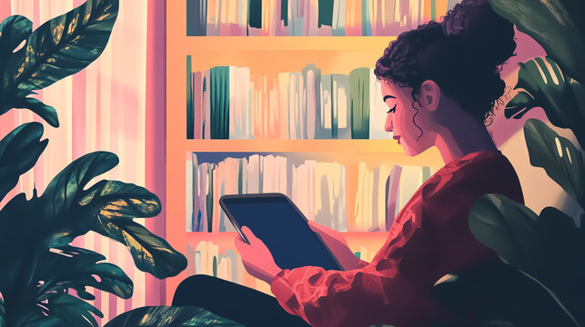 Adult education student using a tablet for remote learning, digital literacy