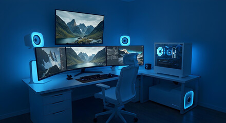 Naklejka premium Gamer Room with Soft LED Ambient Lighting