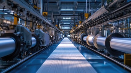 Obraz premium Modern textile factory: High-tech machinery produces continuous filament yarn