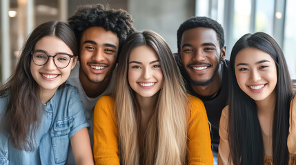 Fototapeta premium Online tutoring platform interface with a diverse group of students learning
