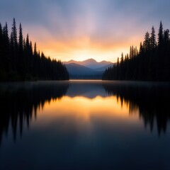 Fototapeta premium Calm lake at sunrise with mountain reflection
