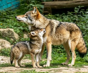 Obraz premium Wolf in the forest. Generative AI