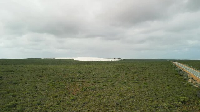 Breathtaking aerial shot of the golden sand dunes at Lancelin, Western Australia