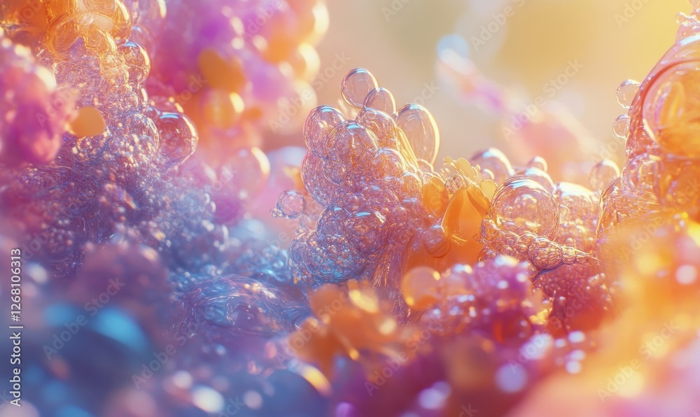 Wall mural abstract macro shot of colorful bubbles in a liquid, soft pastel tones and clean glossy textures cre