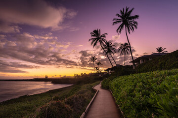 Boardwalk sunrise from the luxury resorts of Oneloa Beach, Maui
