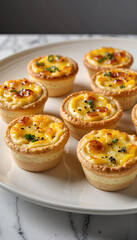Mini quiches arranged beautifully on a platter, culinary delight