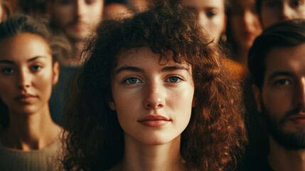 Diverse Group of People in Crowd, Focus on Young Women