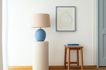 interior design with lamp and framed art