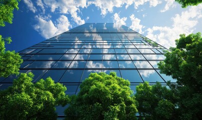 Corporate glass building facade illustrating environmental social governance sustainability in business 3d rendering