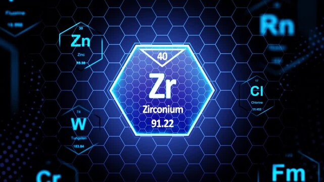 Zirconium(Zr) Periodic Element, Animation.Full HD 1920&times;1080. 12 Second Long,

