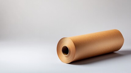 Roll of Brown Kraft Paper on White Background
