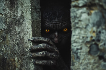 Scary Creature Peeking from Darkness 