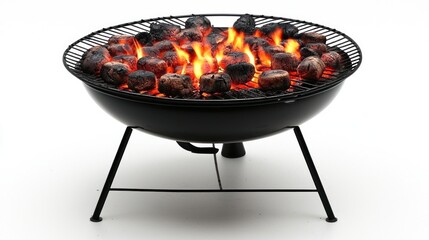 Burning Charcoal Briquettes In A Black Kettle Grill