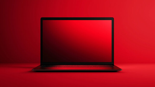 black laptop computer  isolated on red background